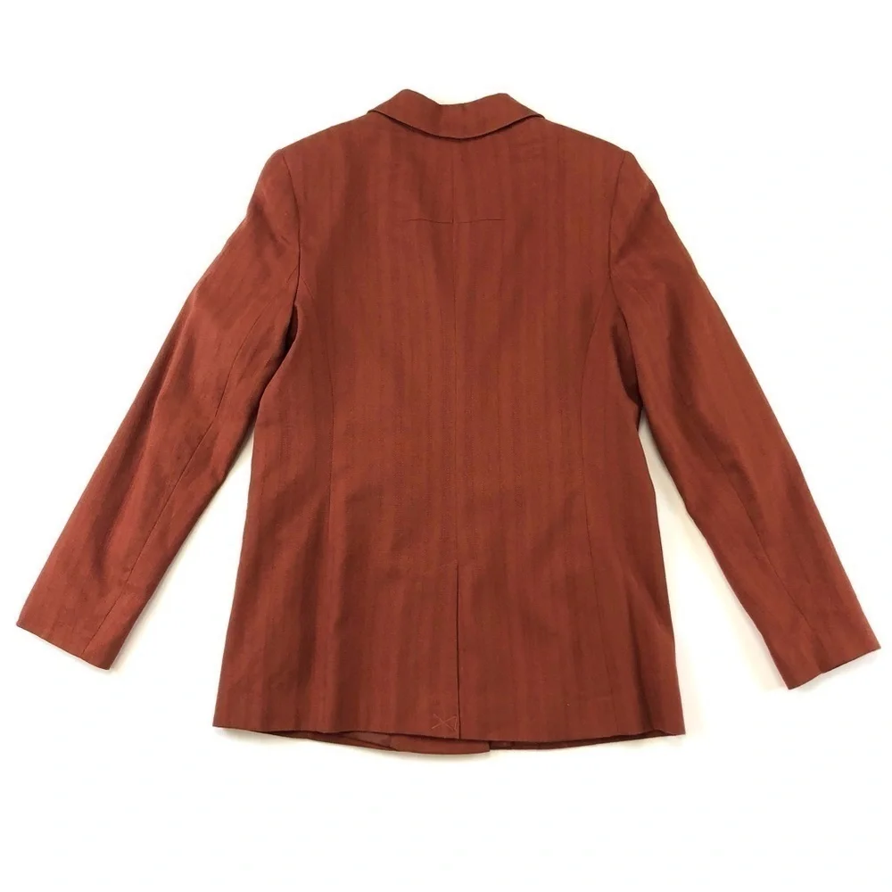 Topshop Rust Self Stripe linen blend double breasted notched collar blazer 6 - Picture 16 of 16